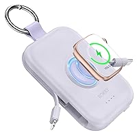 RORRY Portable Apple Watch Charger,5000mAh iWatch Wireless Charger Power Bank with Built-in Cable,Travel Keychain Charger for Apple Watch 9/Ultra2/8/Ultra/7/6/Se/5/4/3,iPhone 15/14/13/12/11 (Purple)