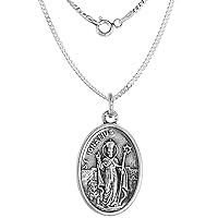 Sterling Silver St Ignatius Medal Necklace Oxidized finish Oval 1.8mm Chain