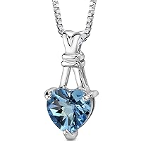 PEORA 3 Carats Swiss Blue Topaz Heart Pendant Necklace in Sterling Silver, Designer Solitaire, 18 inch Italian Chain