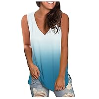 Tank Tops for Womens Summer 2023 Casual Gradient V-Neck Sleeveless Summer Tee Yoga Tops Cozy Loose Vest Blouses