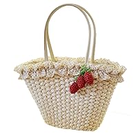 Strawberry Handmade Crochet Straw Woven Shoulder Handbags Tote Beach Bag Satchels