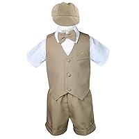 Khaki Infant Boys Toddler Eton 5 Piece Formal Vest Shorts Sets Suits S-4T