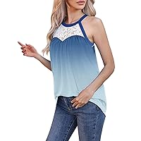 Tank Top for Women Summer Tops Women Print Casual Lace Pleated Sleeveless Vest T Shirt Top Tank Neck Sleeveless