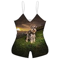 Miniature Schnauzer at Sunset Funny Slip Jumpsuits One Piece Romper for Women Sleeveless with Adjustable Strap Sexy Shorts