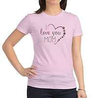 Jr. Jersey T-Shirt I Love You Mom Burlap and Pink Heart