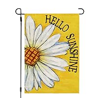 Hello Sunshine Summer Garden Flag Floral 12x18 Inch Double Sided for Outside Daisy Welcome Burlap Small Seasonal Yard Decoration CF828-12