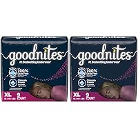 Goodnites Girls' Nighttime Bedwetting Underwear, Size Extra Large (95-140+ lbs), 9 Ct, Packaging May Vary (Pack of 2)