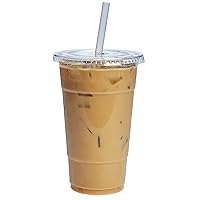 Comfy Package [24 oz. - 100 Sets Clear Plastic Cups With Flat Lids