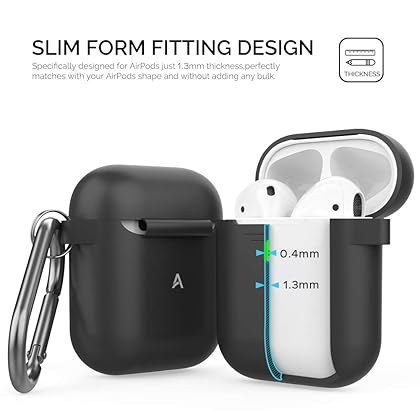 AhaStyle AirPods Case Cover Plus Hand Strap Silicone Protective Case Cover Accessories Compatible with Apple AirPods 2 & 1 for Man Wonen Girls(Black)