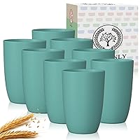 Plastic Cups Reusable 8 PCS Wheat Straw Cups a Good Alternative Drinking Glasses Cup Plastic Glasses Cups Unbreakable Cup Reusable Dishwasher Safe Cups Microwave Safe Cups with Green Color (20 OZ)