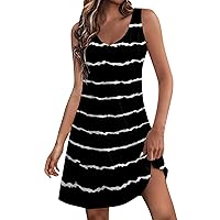 UOFOCO Cheap Clearance Women's Tank Dress for Summer Vacation Beach Sundress with Pockets Low V Neck Mid Thigh Length Athletic Dresses Black Large
