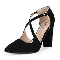IDIFU Women's IN4 Chunky High Heels Pumps Closed Toe Block Strappy Heels Pointed Toe Dress Shoes for Women Prom Wedding Party Office Work Formal