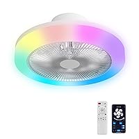 Obabala Low Profile Ceiling Fan with Lights， Smart Bladeless ceiling fans with Alexa/Google Assistant/App Control Color Changing LED-RGB Back Ambient Light for Living Room Bedroom-18 in