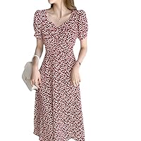 V Neck Floral Long Midi Dress for Women Girl Summer Cottagecore Sytle Vintage Elegant Dresses Y2k Ladies Clothing 2022