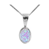 Beautiful Jewellery Company BJC® Solid 9ct White Gold Cultured Opal Single Oval Solitaire Pendant 1.50ct & 9ct White Gold Curb Necklace Chain