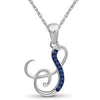 JEWELEXCESS Blue Diamond Accent Sterling Silver A to Z Initial Pendant