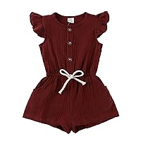 24 Month Girl Clothes Summer 1 Piece Outfit Newborn Infant Baby Girls Button Up Cotton Linen Girls (Wine, 3-4 Years)