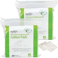 ForPro Premium Unbleached Cotton Pads (360-Count), 100% Unbleached Cotton Cosmetic Pads for Face, Extra Thick, Lint-Free, Vegan & Cruelty-Free, Pack of 2-180 Cotton Pads