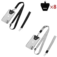 OUTXE Universal Phone Lanyard - 8× Durable Pads, 2× Adjustable Neck Strap, 2× Wrist Strap, Nylon Cell Phone Lanyard Compatible with iPhone, Samsung Galaxy and All Smartphones (Black + Grey)