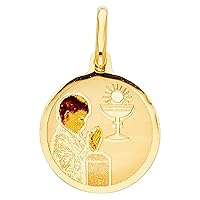 14k Yellow Gold First Communion Picture Medal Boy Pendant Necklace Jewelry Gifts for Women