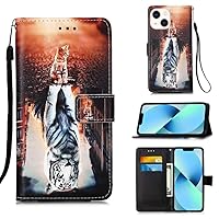 For iPhone 15 Cats and Tigers Leather Phone Case with Drawing Pattern