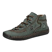 Fashion Leather Shoes for Men Fashion Summer and Autumn Men Leather Shoes Flat Soft Bottom Comfortable Mid Top Lace Up Casual Men Leather Shoes 10 Wide