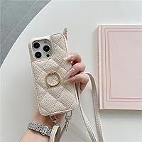 Crossbody PU Leather Wallet Card Phone Case for iPhone 13 12 Mini 15 14 11 Pro Max XS XR 8 7 Plus Ring Cover,Beige,for iPhone 15 Plus