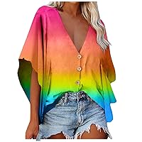 Women's Summer Tops Plus Size Floral Casual Blouses V Neck Batwing-Sleeve Short Sleeve Tops Shirts Tops