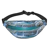 Waterfall Stream Printed Fanny Pack Belt Bag Waist Bag With 3-Zipper Pockets Adjustable Crossbody For Sports Running Travel