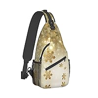 Gold Silk Christmas Print Trendy Casual Daypack Versatile Crossbody Backpack Shoulder Bag Fashionable Chest Bag