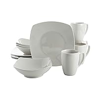 Gibson Home Amelia Court Porcelain Chip and Scratch Resistant Dinnerware set, Service for 4 (12pcs), White (Soft Square)