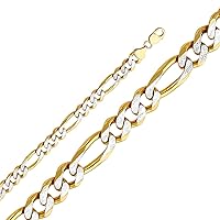 10k Yellow Gold Figaro Pave Chain Necklace, 12.5 mm | Solid Gold Jewelry for Men and Women