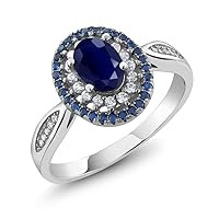 Gem Stone King 925 Sterling Silver Blue Sapphire Engagement Ring For Women (1.62 Cttw, Oval Cut 7X5MM, Gemstone Birthstone, Available In Size 5, 6, 7, 8, 9)
