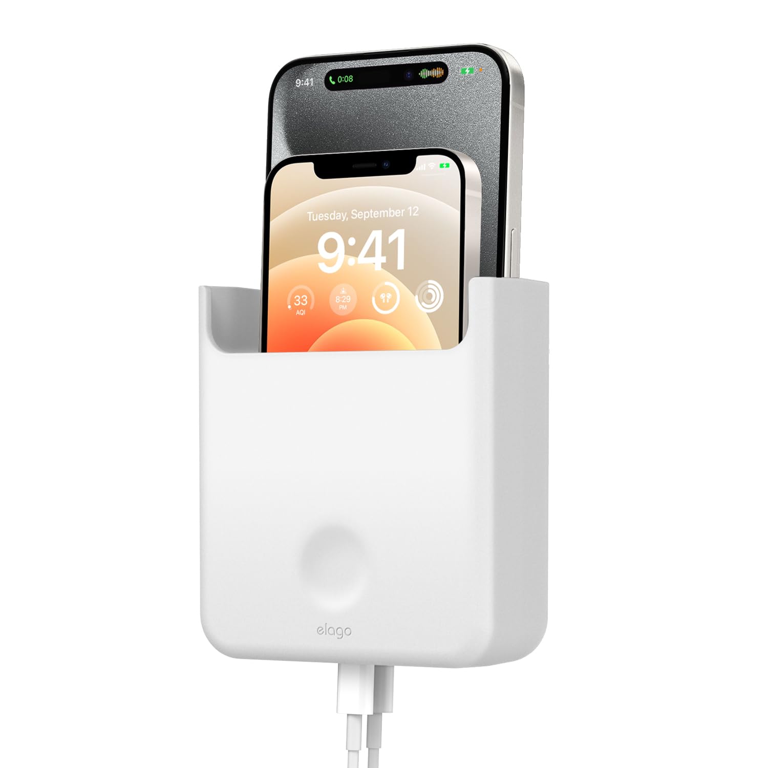elago Phone Holder Mount Compatible with All Phone Models - Screw Mounting, Available Wired Charging, Caddy, Desktop Organizer, Remote, Pencil Holder, Office Supply, Media Storage, Wall Mount (White)
