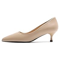 Women Elegant Pointed Toe Dressy Low Heels Classy Leather Office Wear Pumps Evening Court Shoes