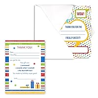 Dots and Stripes Kids Thank You Note Card Pack / 20 Fill In Childrens Colorful Thanks Cards With White Envelopes / 4 5/8