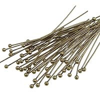 200pcs 40mm Round Ball Head Pins (Wire 0.8mm/0.03 inch/ 20 Gauge) Antique Bronze Plated Brass for Jewelry Beading Craft Making CF45-40