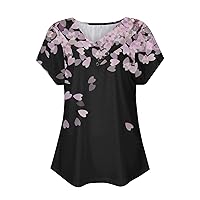 Summer Tops for Women Floral Pattern Shirts V-Neck Short Sleeve Comfy Tees Blouses Womens Tops Oversized Tshirts