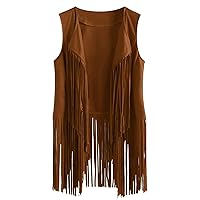JEGULV Fashion Fringe Vest for Women,Womens Sleeveless Suede Faux Tassels Cardigans Ethnic Open Front Western Cowgirl Tops