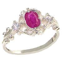 925 Sterling Silver Cubic Zirconia and Real Genuine Ruby Womens Band Ring