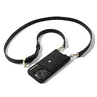 Bandolier Hailey Crossbody Phone Case and Wallet for iPhone 14 Plus - Black Leather with Gold Detail