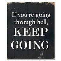 Wooden Wall Signs with Saying If You're Going through Hell,keep Going Rustic Home Decor Sign Bible Garden Signs Courtyard Living Room Decorations for Wall 10x12 Inch