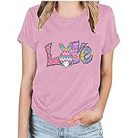 Women Easter Day T Shirt Bunny Rabbit Graphic T-Shirt Funny Letter Cute Love Printed Shirts Summer Short Sleeve Tops