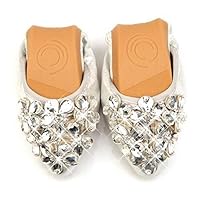 Women's Pointed Toe Rhinestone Flower Bling Ballet Flats Casual Slip On Shoes
