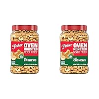 Fisher Oven Roasted Never Fried Whole Cashews, 24 Ounces (Pack of 2), Snacks for Adults, Made With Sea Salt, No Added Oils, Artificial Ingredients or Preservatives, Gluten Free, Vegan Protein, Bulk