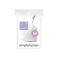 simplehuman Code M Custom Fit Drawstring Trash Bags in Dispenser Packs, 20 Count, 45 Liter / 11.9 Gallon, White