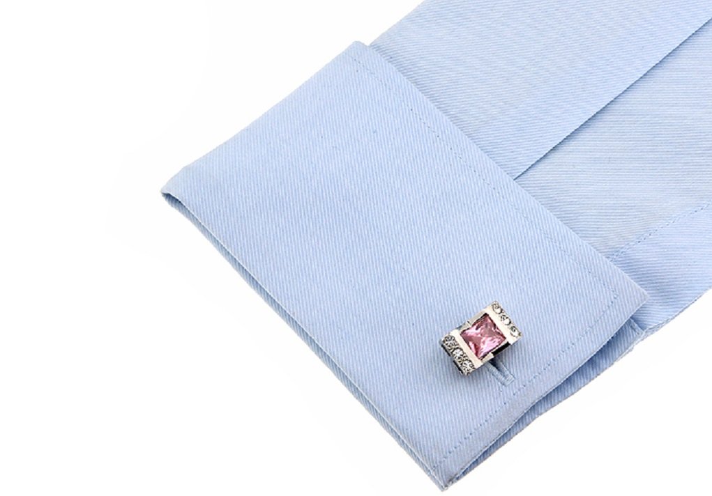 MRCUFF Pink Crystal with Clear Accents Cufflinks in Presentation Gift Box & Polishing Cloth