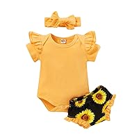 Infant Baby Girl Sunflower Little Miss Sassy Pant Outfits Short Sleeve Romper Headband