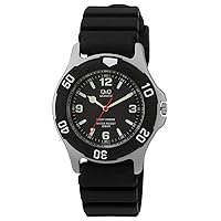 Q&Q(キューアンドキュー) Cue & Cue H950J002 Men's Analog Solar Waterproof Urethane Strap Black Dial Watch, Black, Watch