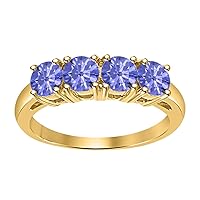 4 Stone Round Cut 14k Gold Over .925 Sterling Silver Tanzanite Half Eternity Engagement Wedding Band for Women's.